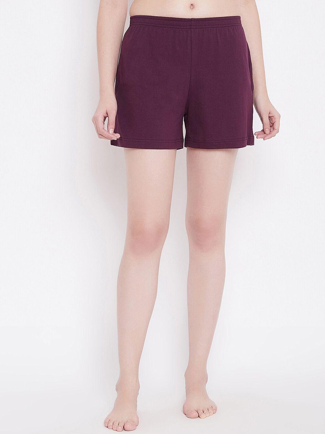 clovia women purple solid lounge shorts