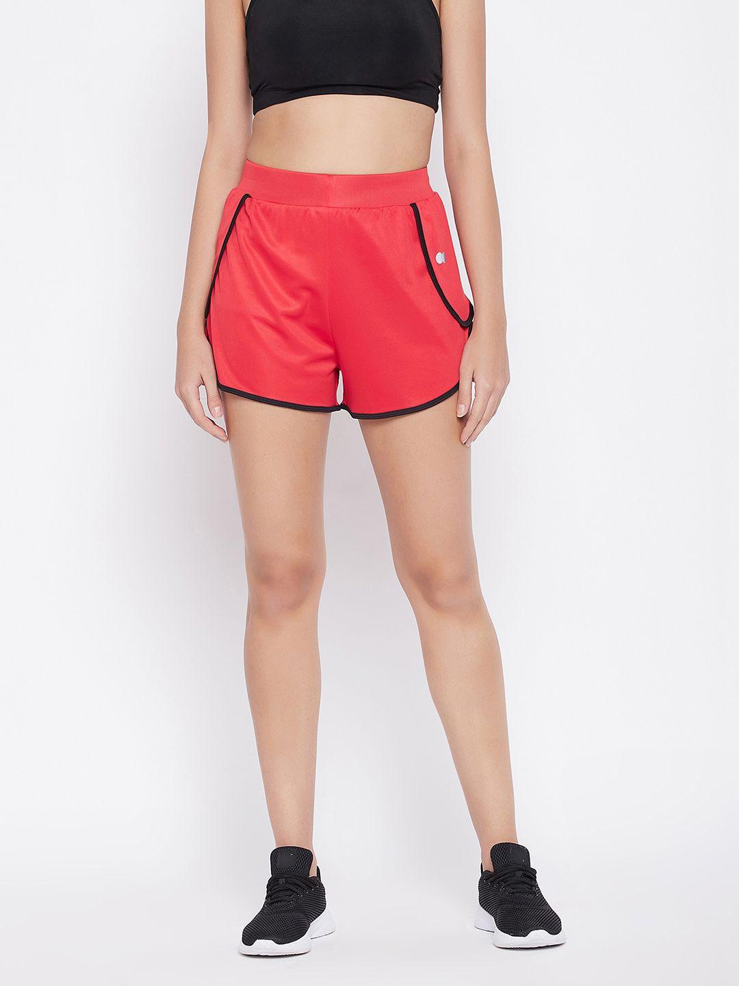 clovia women red slim fit cycling sports shorts