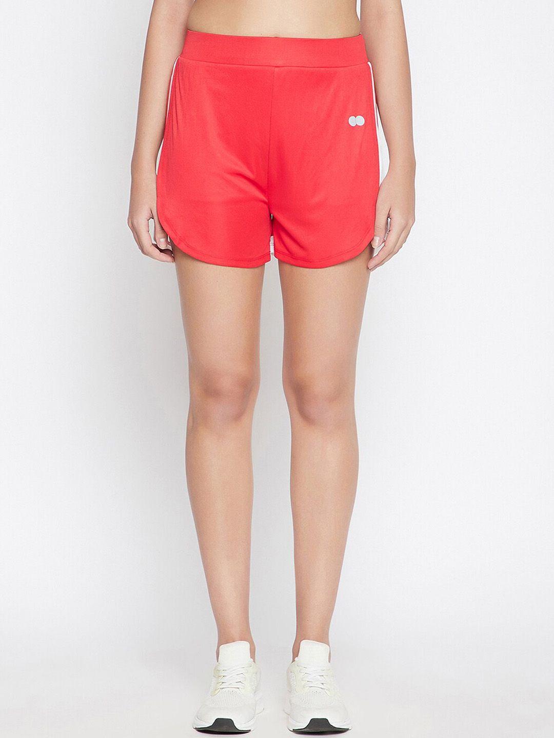 clovia women red slim fit sports shorts