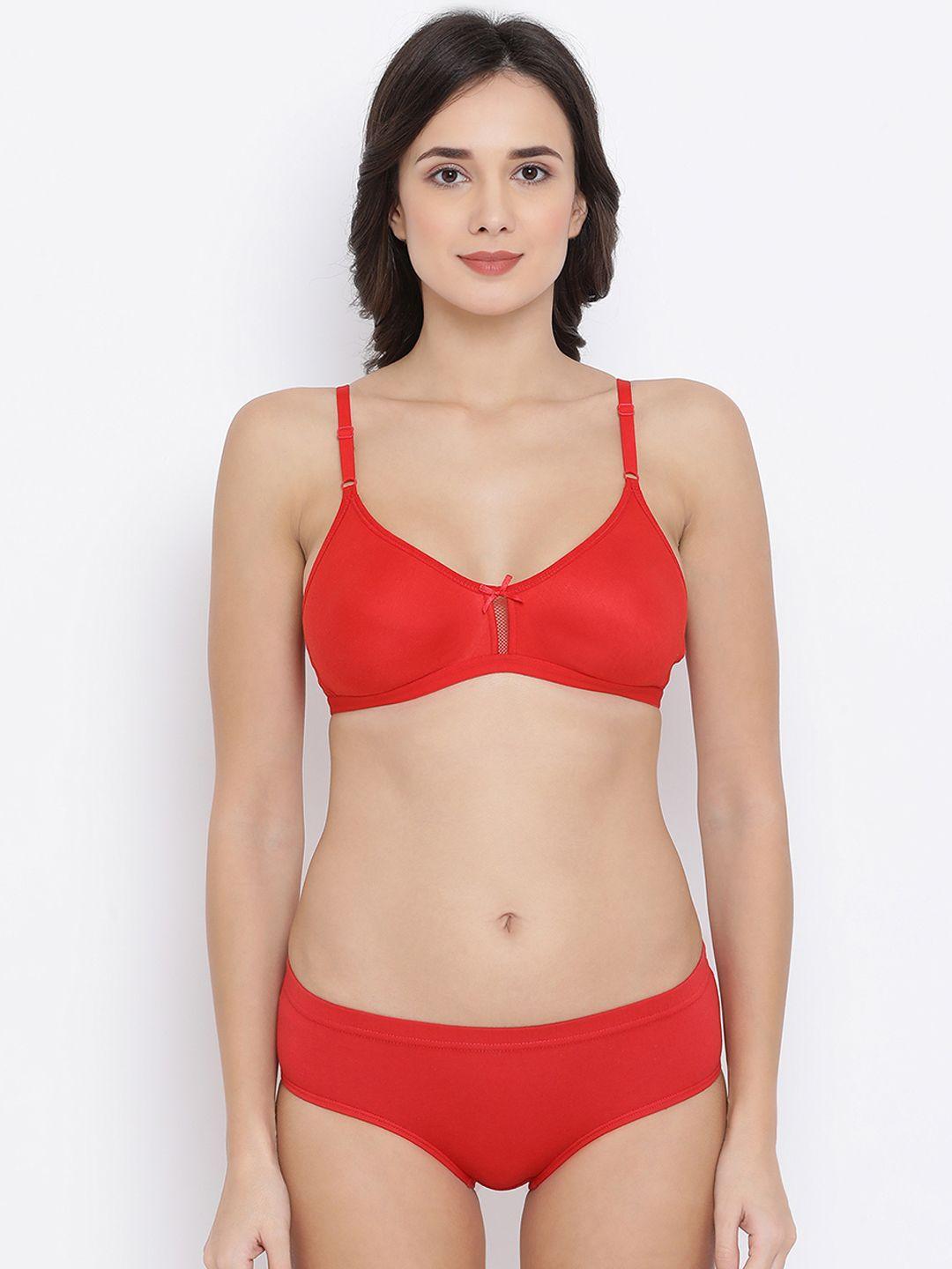 clovia women red solid lingerie set combbp52232b