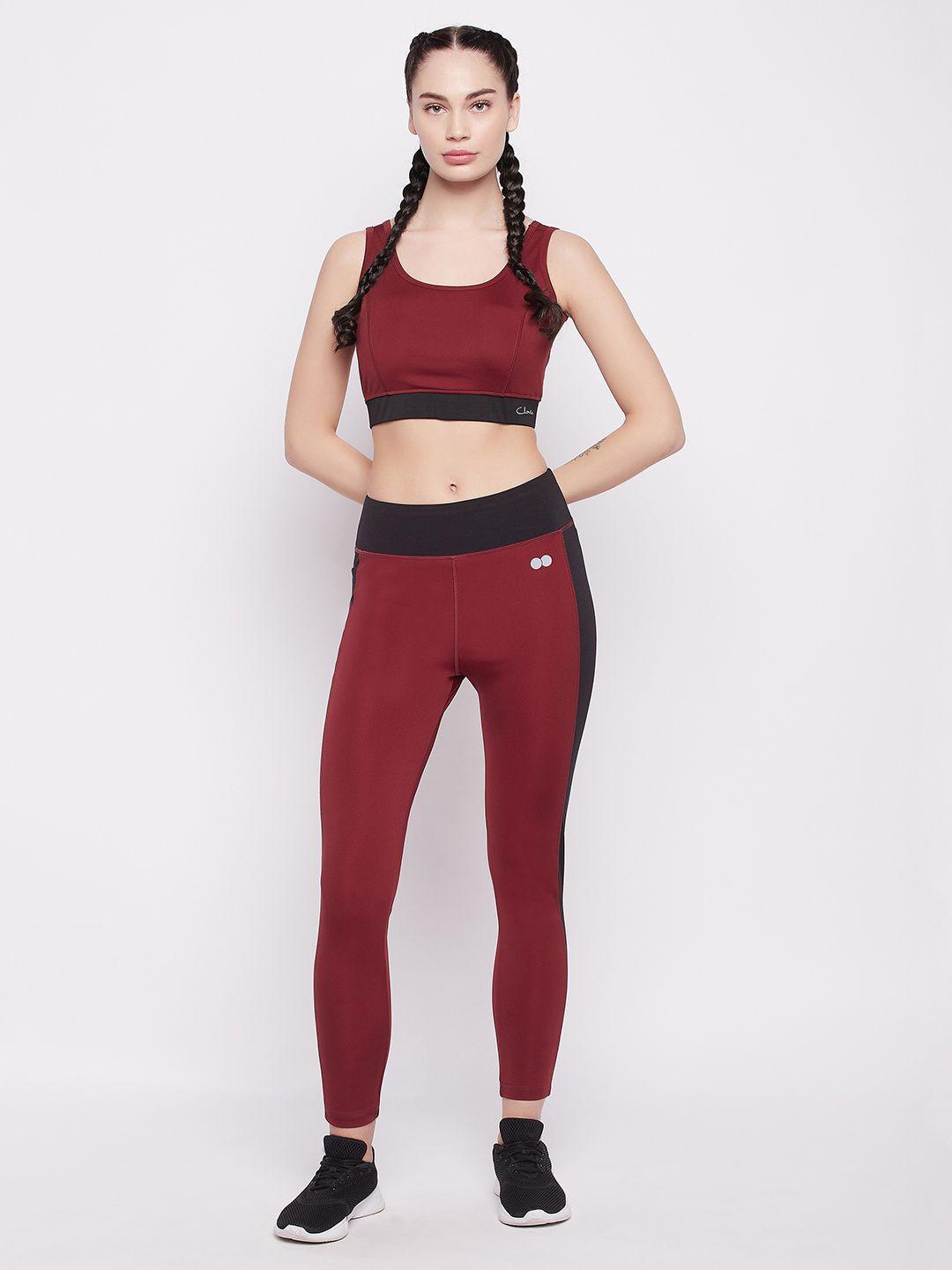 clovia women solid padded non-wired sports bra & high waist tights set