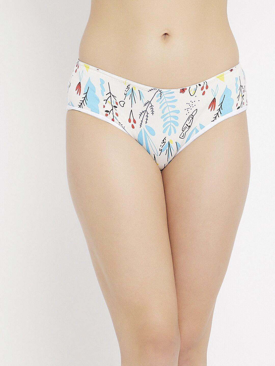 clovia women white & blue floral printed hipster briefs