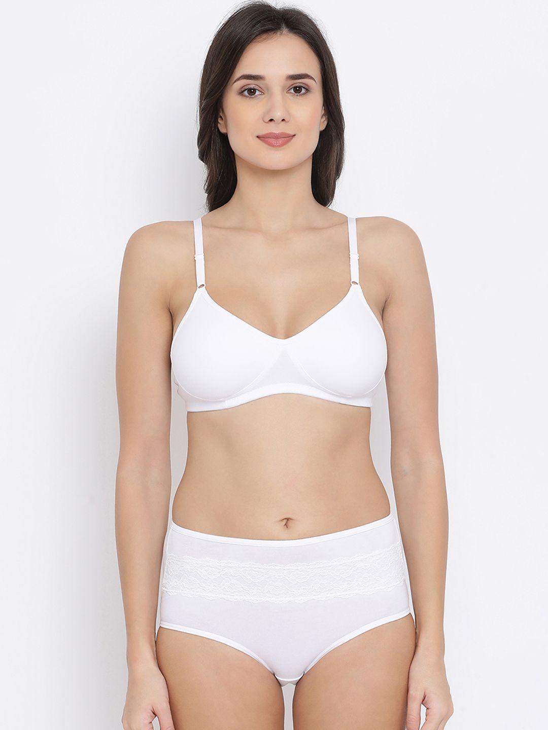 clovia women white solid lingerie set combbp20332b