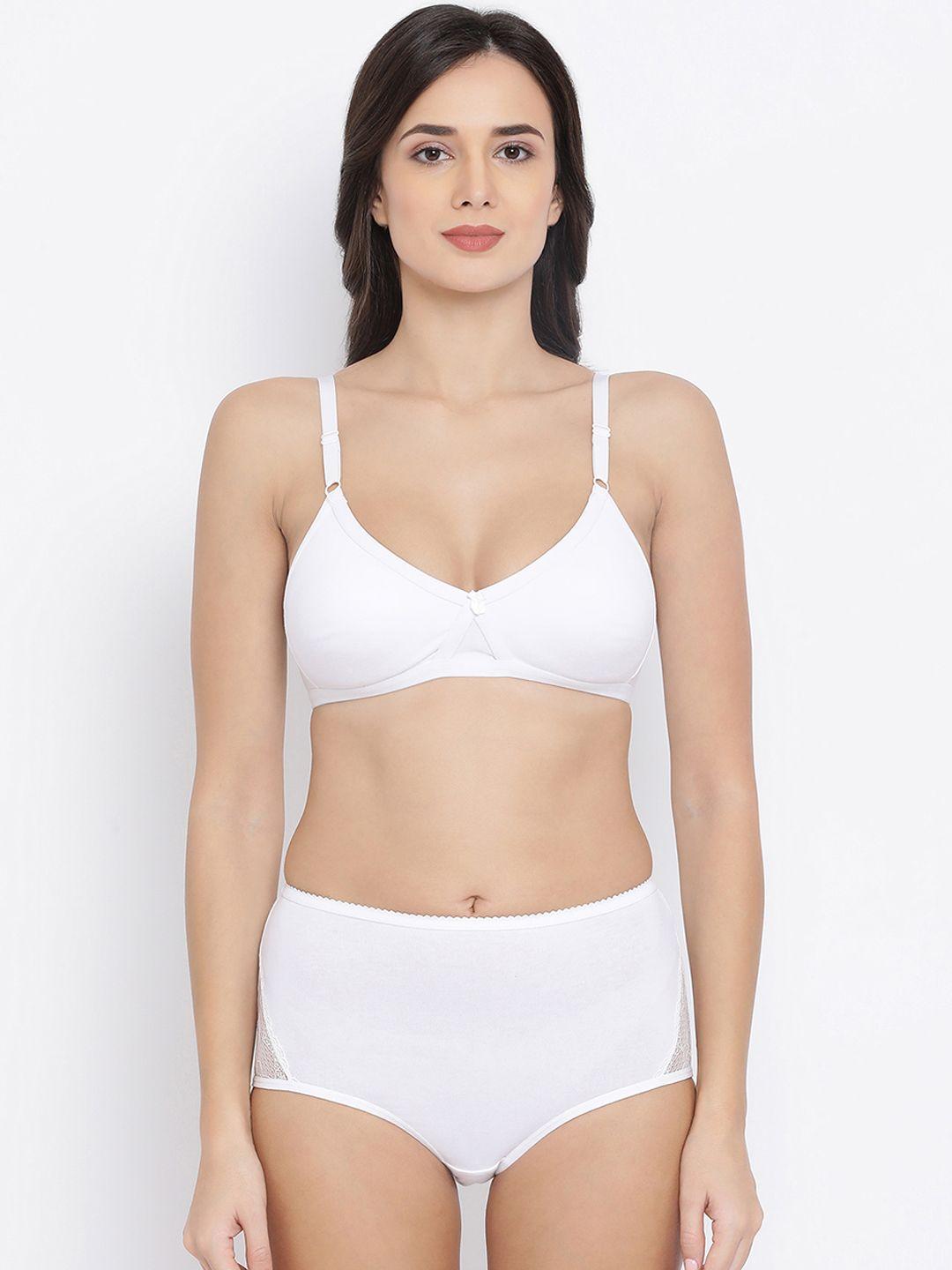 clovia women white solid lingerie set combbp37532b