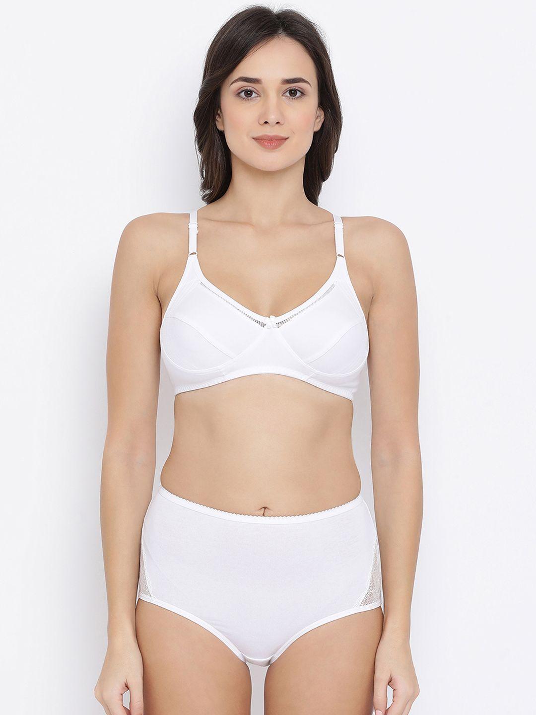 clovia women white solid lingerie set combbp46032b