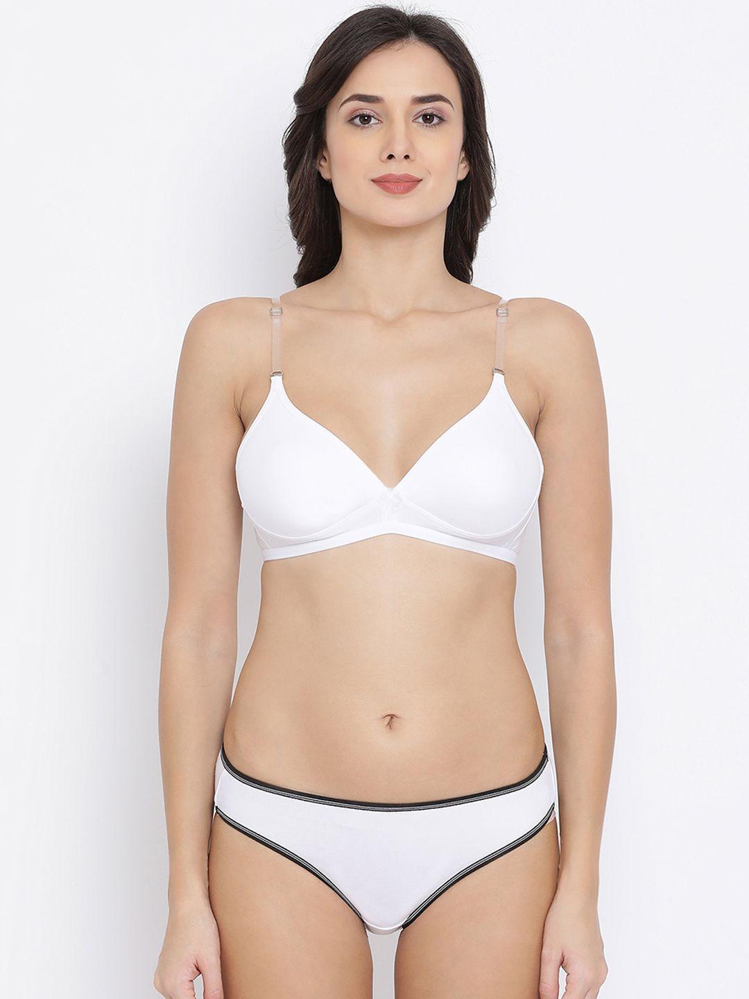 clovia women white solid lingerie set combbp62232b