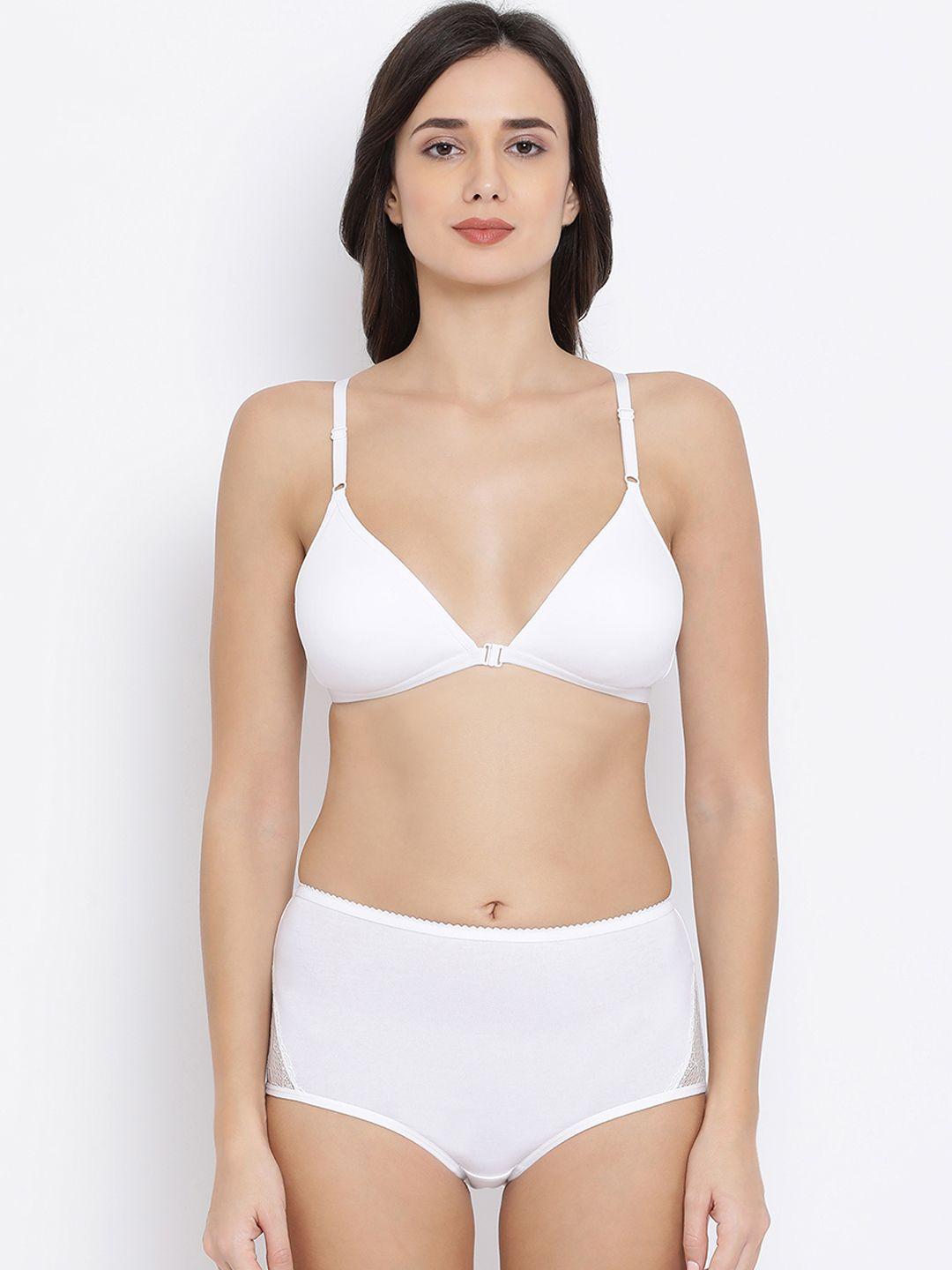 clovia women white solid lingerie set combbp76832b