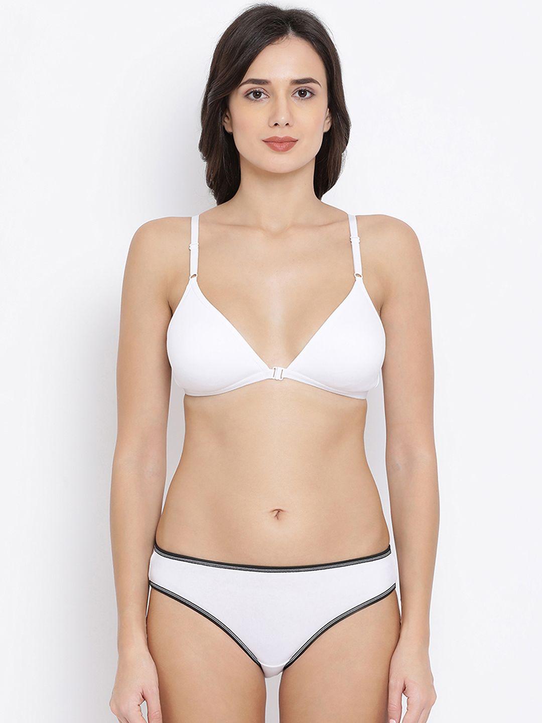 clovia women white solid lingerie set combbp77232b