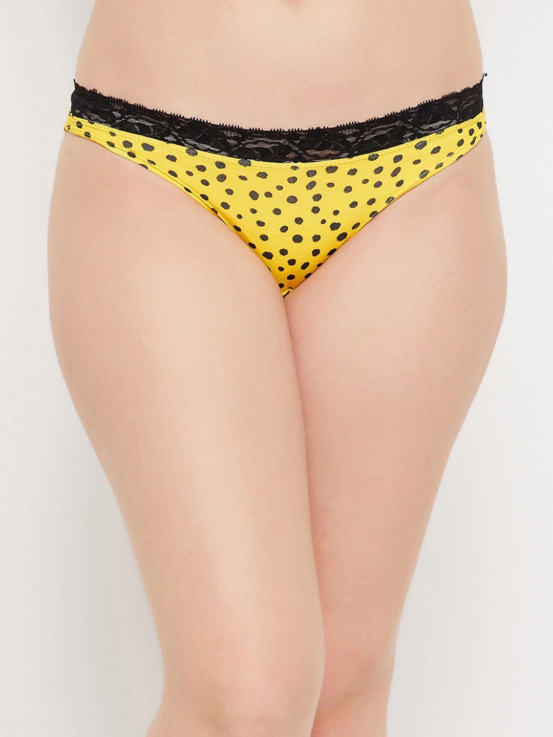 clovia women yellow printed cotton bikini briefs