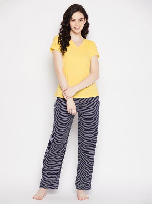 clovia yellow & black cotton t-shirt with pyjamas