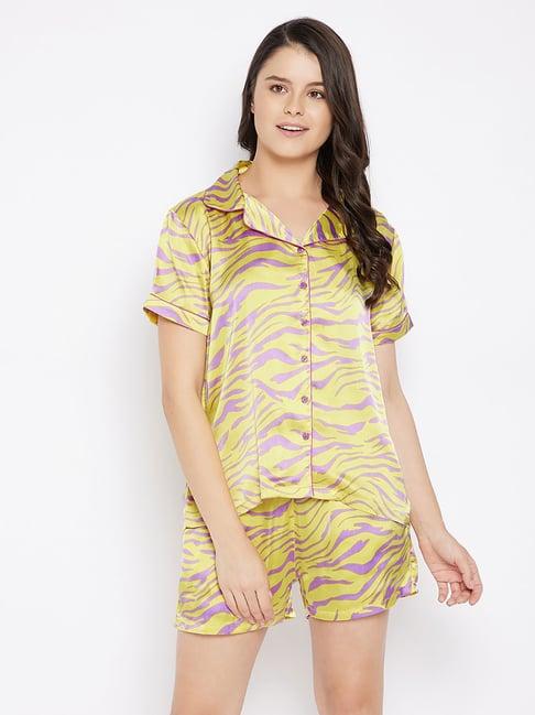 clovia yellow animal print shirt with shorts