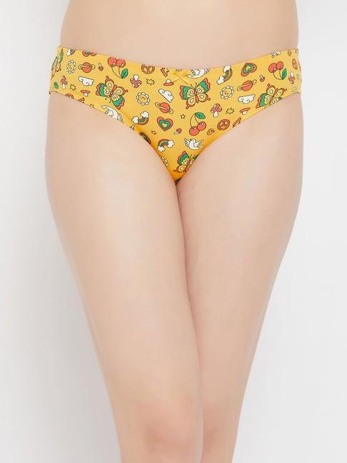 clovia yellow cotton printed bikini panty