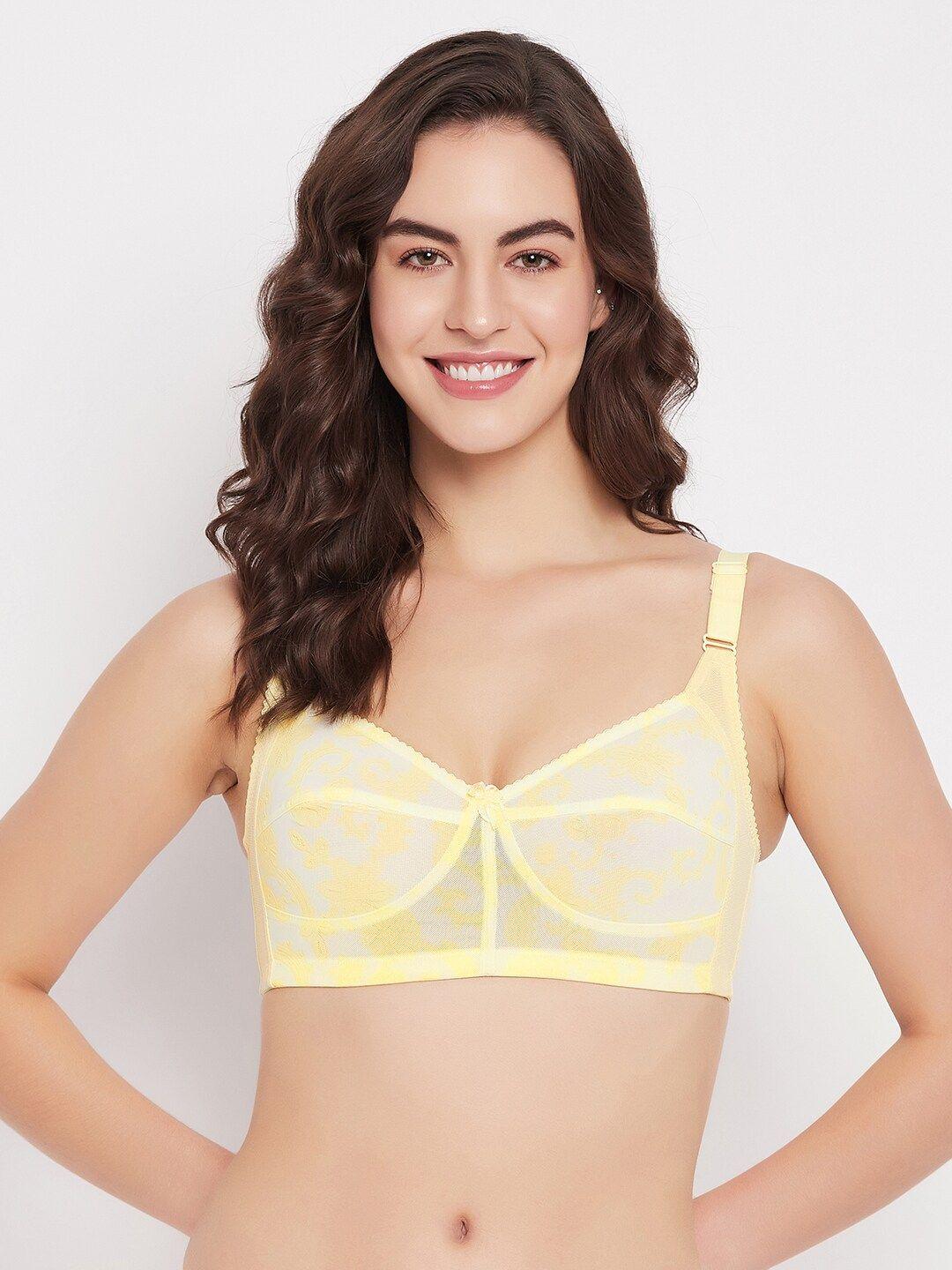clovia yellow floral lace full coverage bra all day comfort
