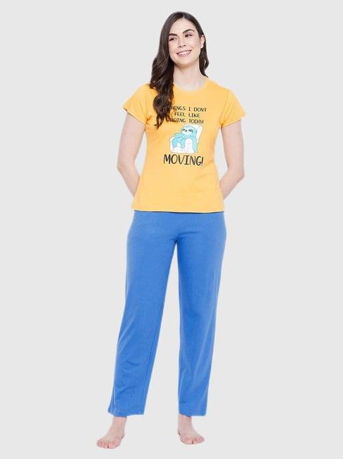 clovia yellow graphic print pajama set