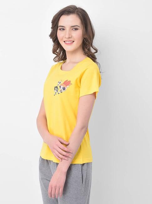 clovia yellow graphic print t-shirt