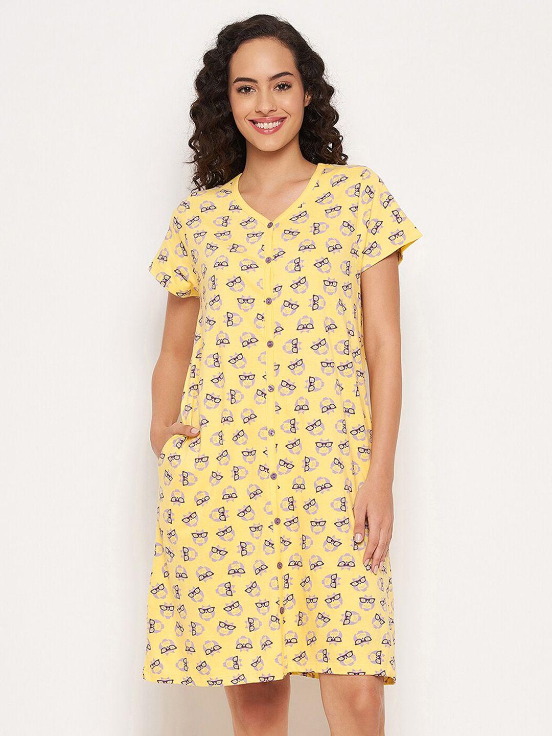 clovia yellow printed nightdress