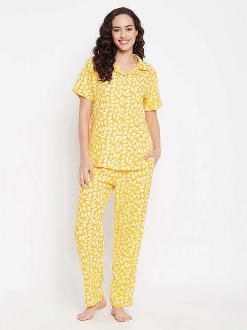 clovia yellow printed shirt with pyjamas