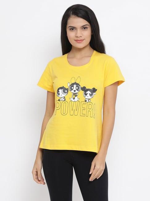 clovia yellow printed t-shirt