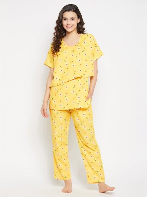 clovia yellow printed top with pyjamas
