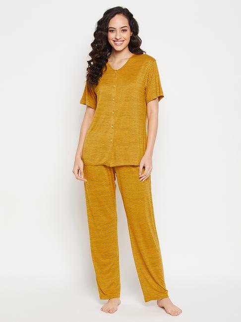 clovia yellow striped top with pyjamas