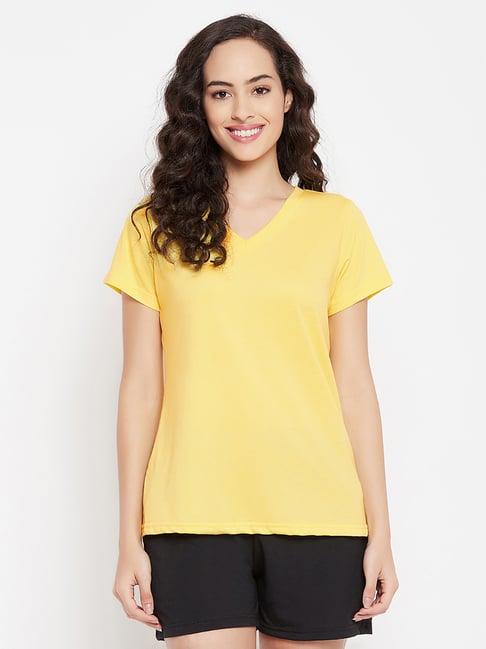 clovia yellow v neck t-shirt