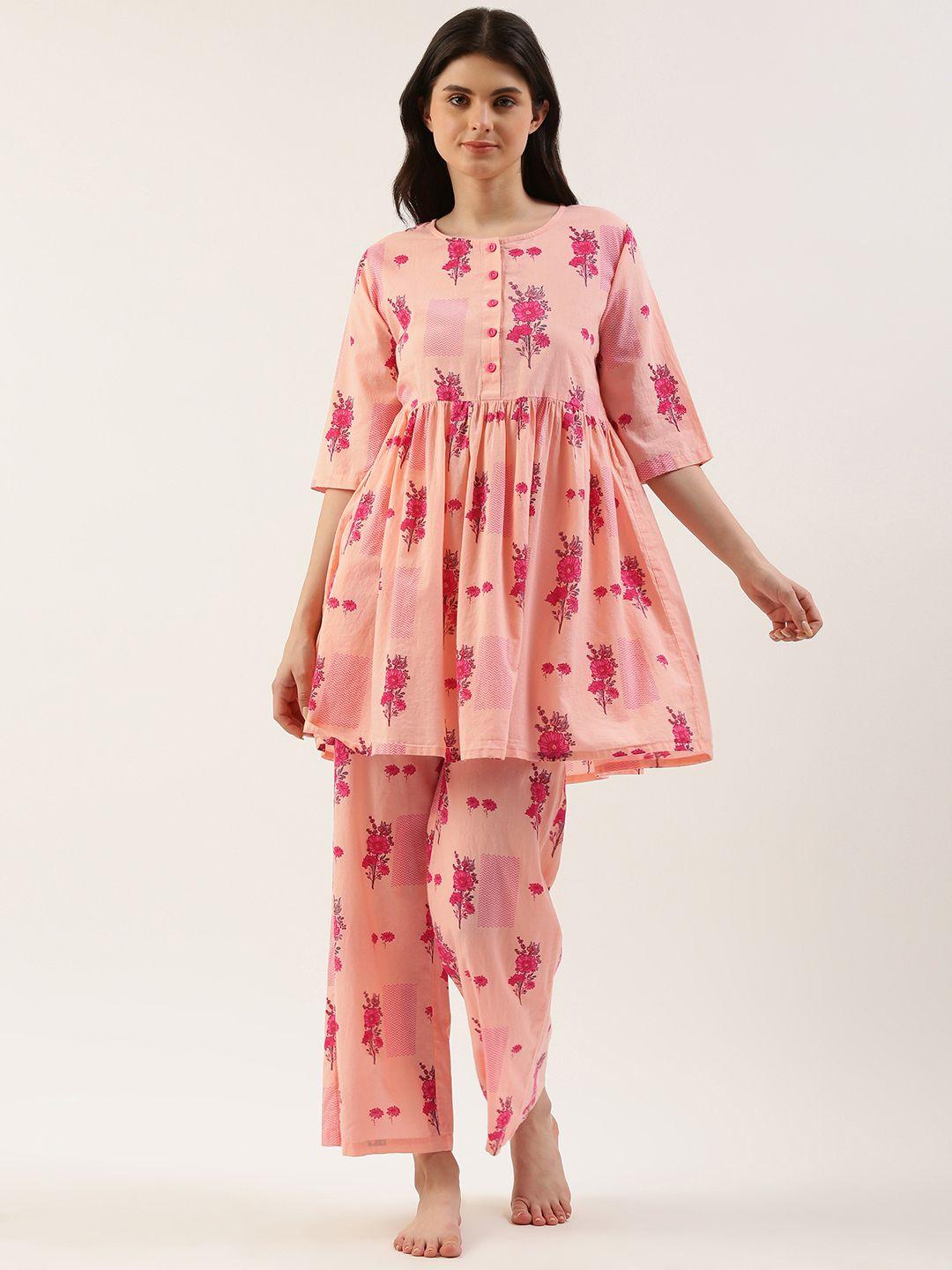 clt s floral printed pure cotton night suit