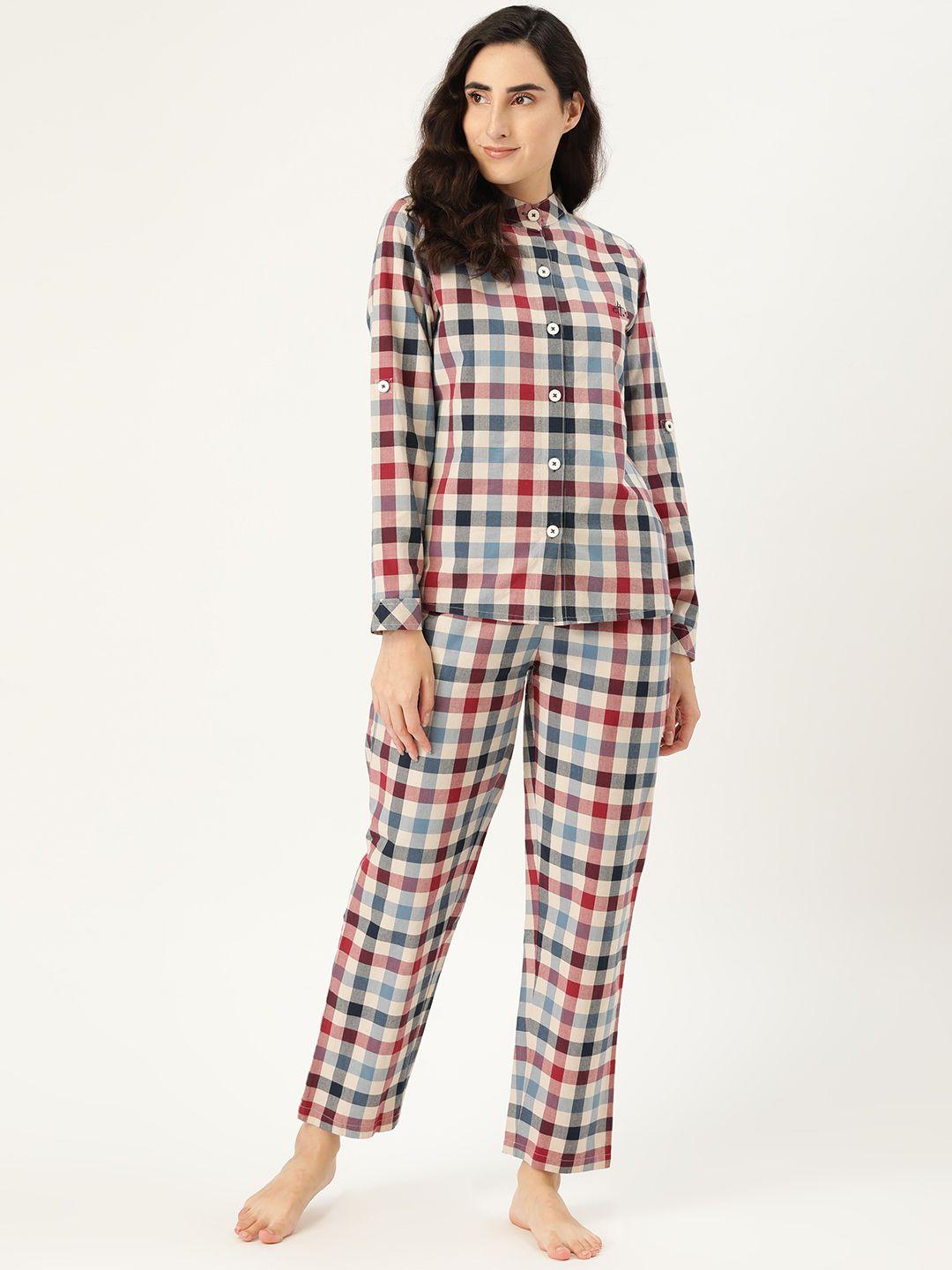 clt s women multicoloured checked night suit