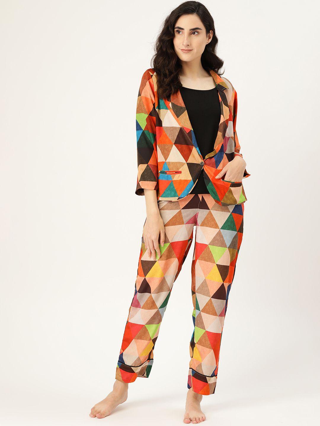 clt s women multicoloured printed night suit