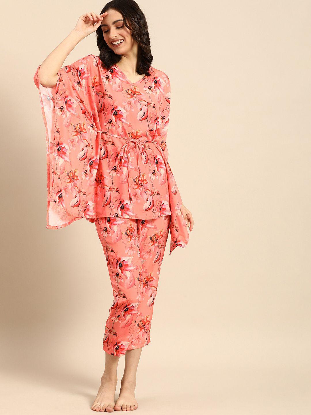 clt s women peach-coloured printed pyjamas set