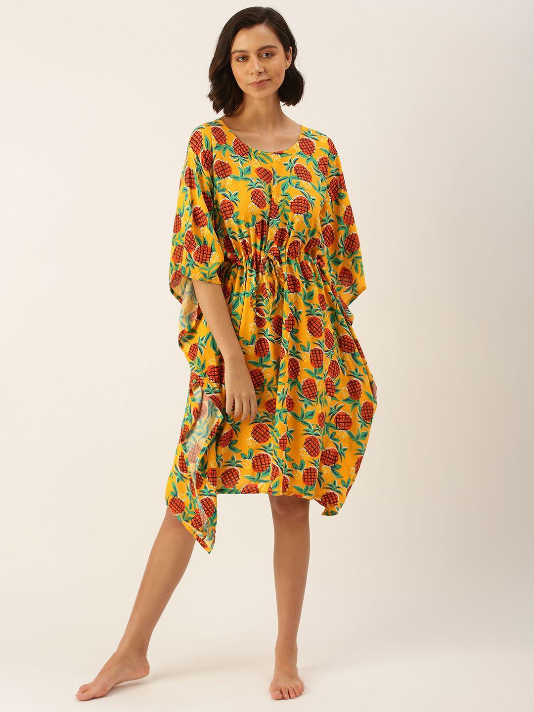 clt s women yellow tropical printed kaftan nightdress