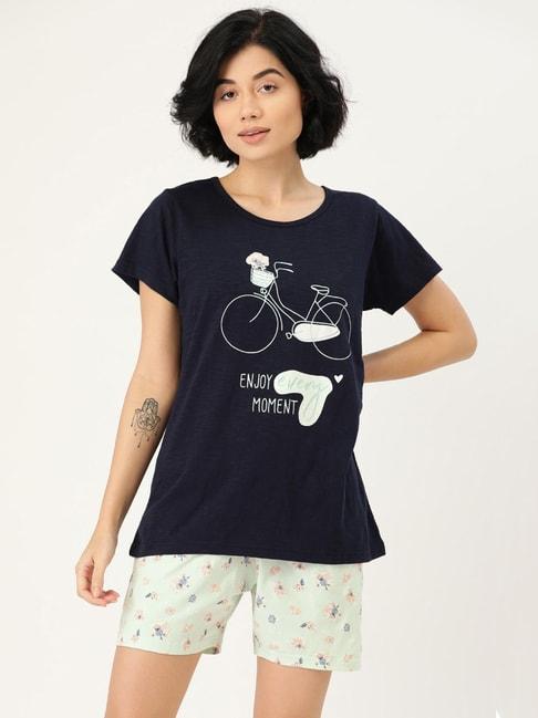 clt.s navy & green printed t-shirt with shorts
