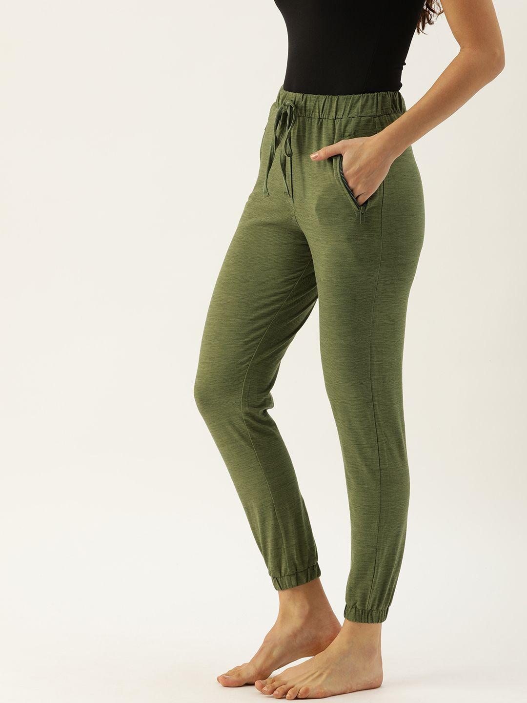 clt.s women olive green slim fit solid lounge pants