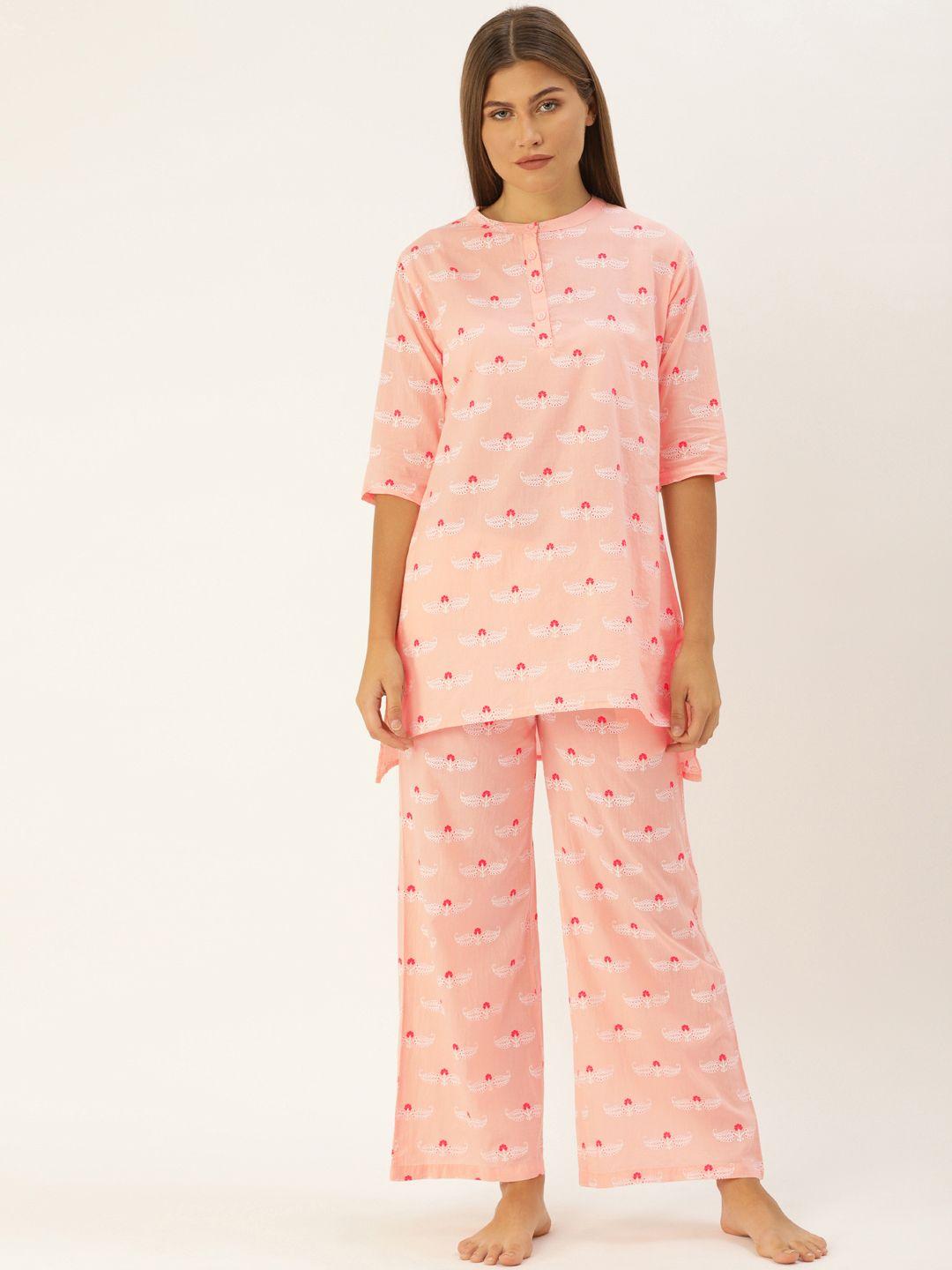 clt.s women peach-coloured & white printed night suit
