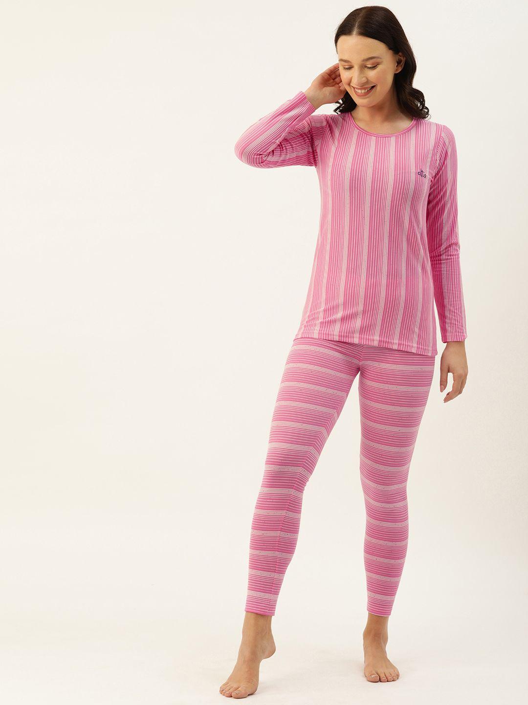 clt.s women pink & white striped night suit