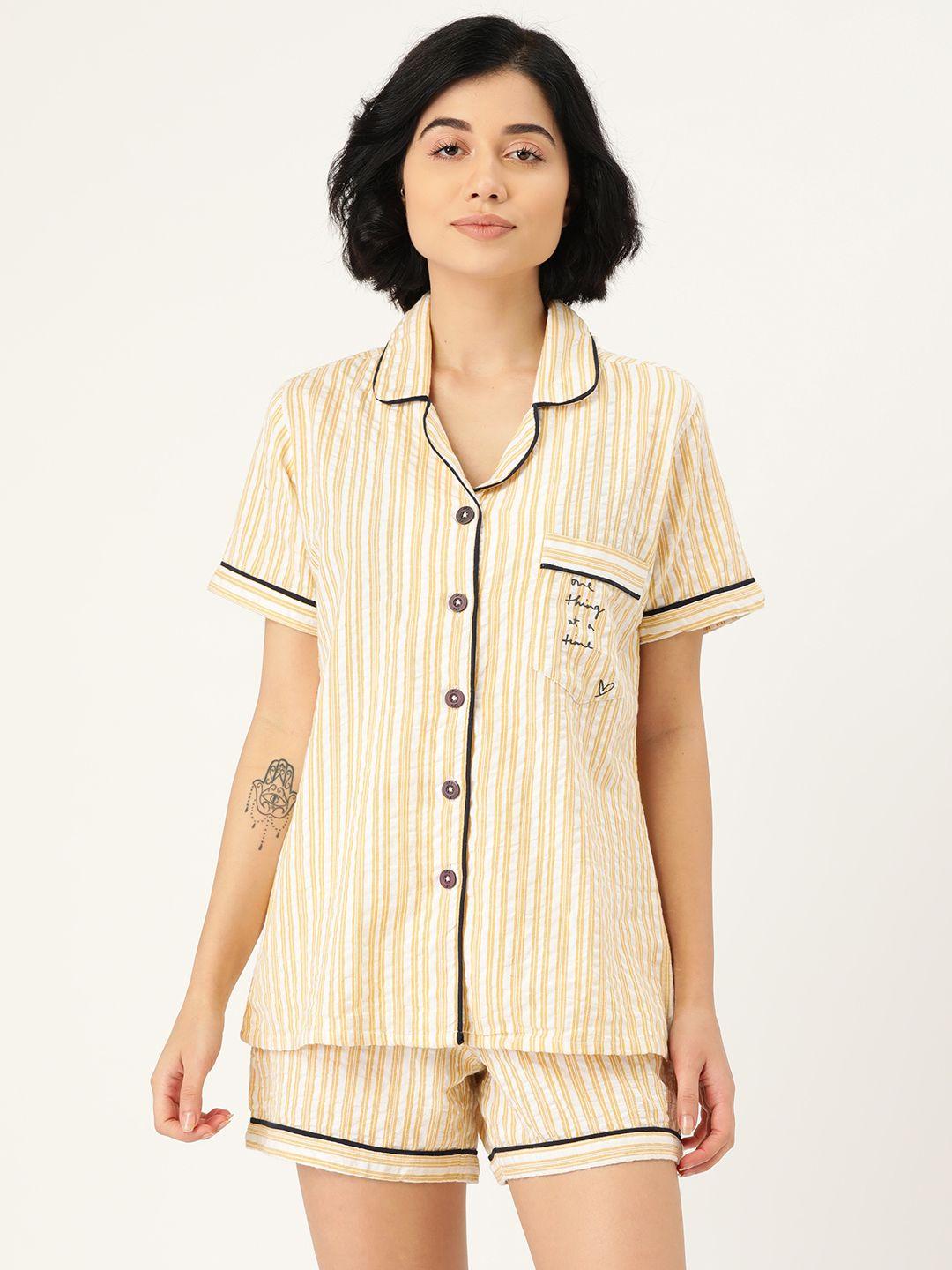 clt.s-women-yellow-&-off-white-striped-night-suit