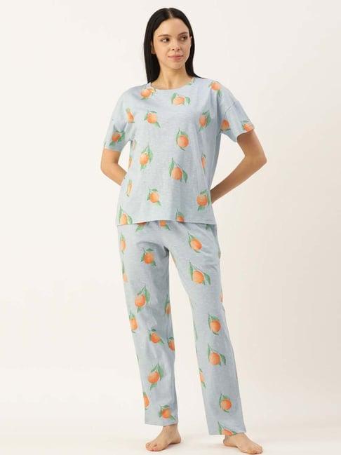 clt.s blue cotton printed t-shirt pyjama set