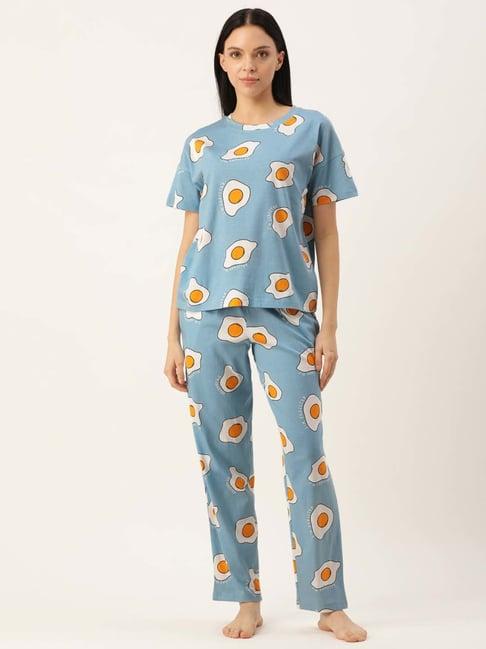 clt.s blue cotton printed t-shirt pyjama set