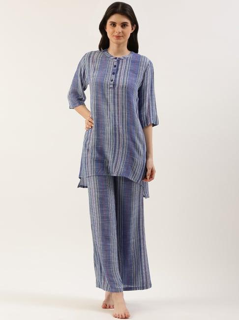 clt.s blue cotton striped kurta with palazzos