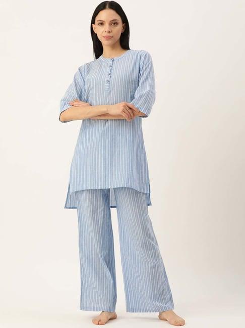 clt.s blue cotton striped kurti palazzo set