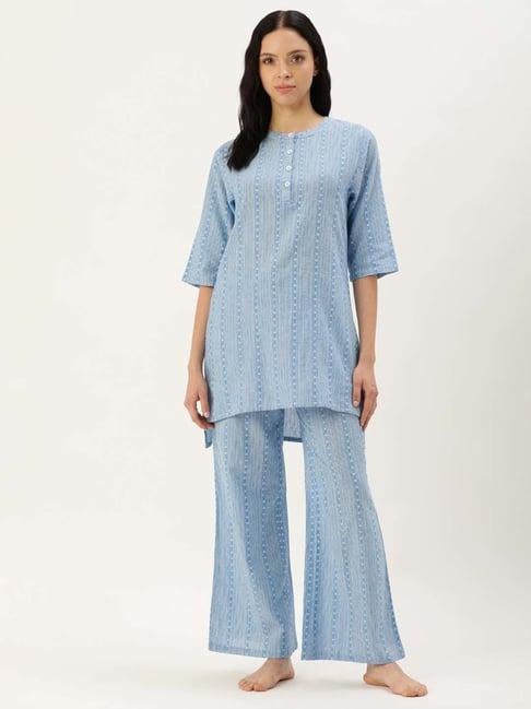 clt.s blue cotton striped kurti palazzo set