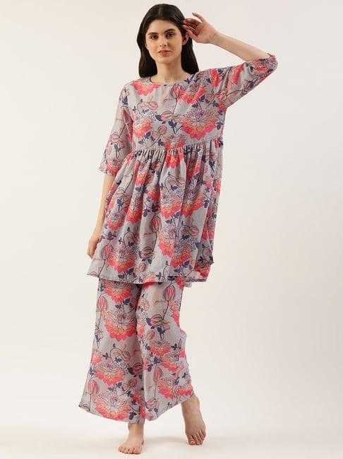 clt.s blue floral print kurta with palazzos