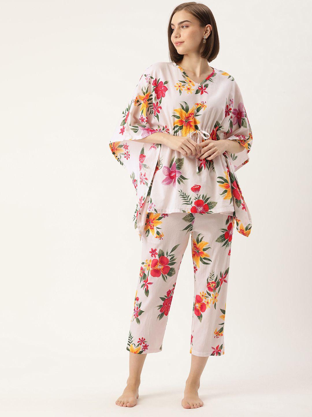 clt.s floral printed kaftan pure cotton night suit