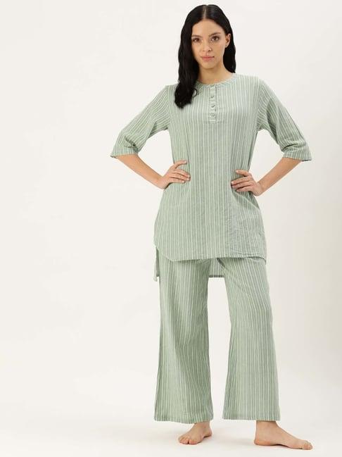 clt.s green cotton striped kurti palazzo set