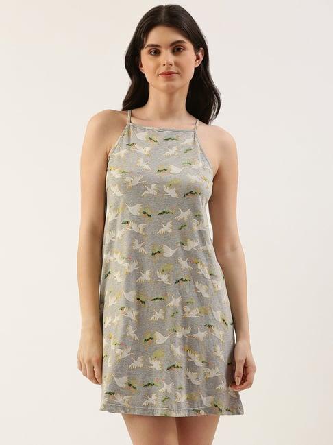 clt.s grey cotton printed night dress