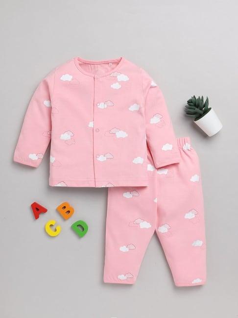clt.s kids baby pink printed shirt with pyjamas