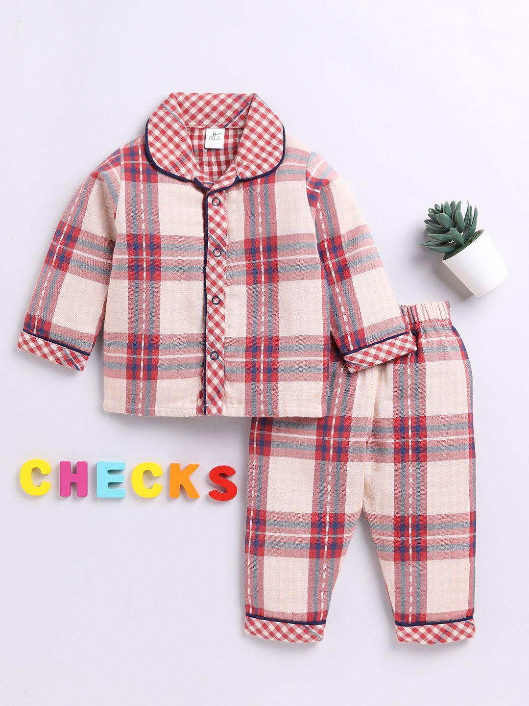 clt.s kids checked pure cotton night suit