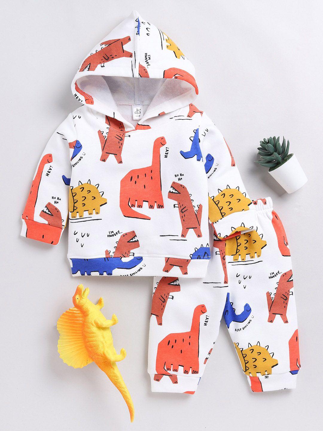 clt.s kids conversational printed hooded pure cotton night suit