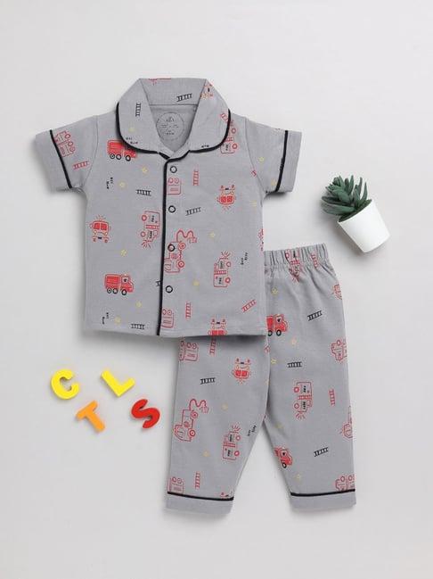 clt.s kids grey printed shirt with pyjamas