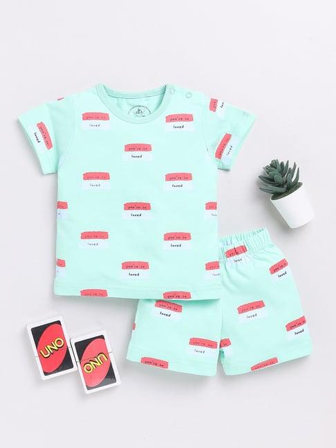 clt.s kids mint green printed t-shirt with shorts