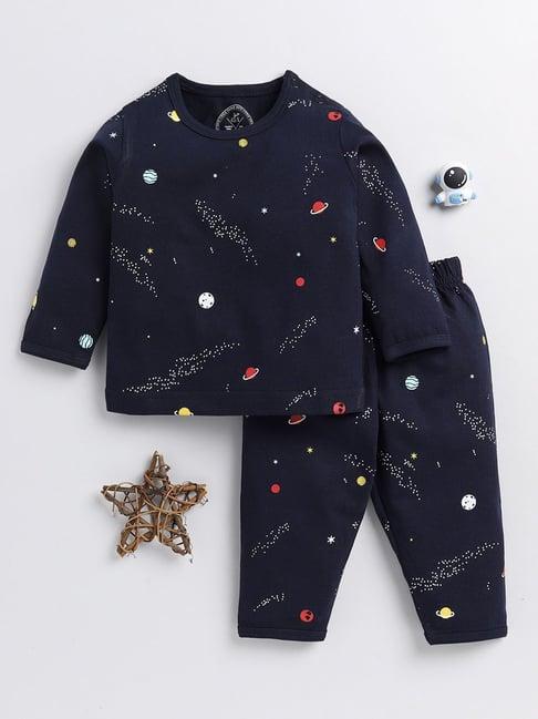 clt.s kids navy printed full sleeves t-shirt with pyjamas